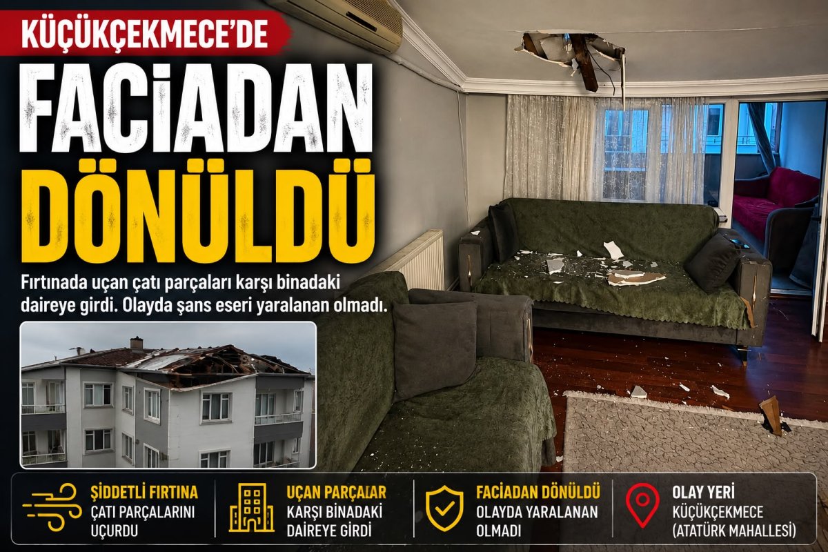 Küçükçekmece'de Fırtına Çatıyı Uçurdu: Çatı Parçaları Karşı Binadaki Dairenin Salonuna Girdi